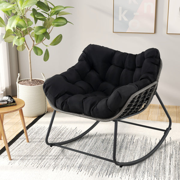 Outdoor Rocking Chair Oversized Patio PE Wicker Egg Chair with Cushion